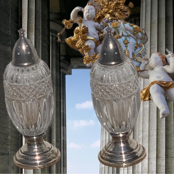 Antique Sterling Silver Sheffield Silver Co NY Crystal Salt & Pepper Shakers - Picture 7 of 10